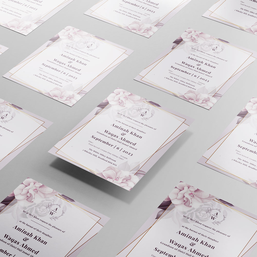 Lilac Flowers Design Wedding Invitation | 350 GSM Paper Shaadi Invitation & Envelope