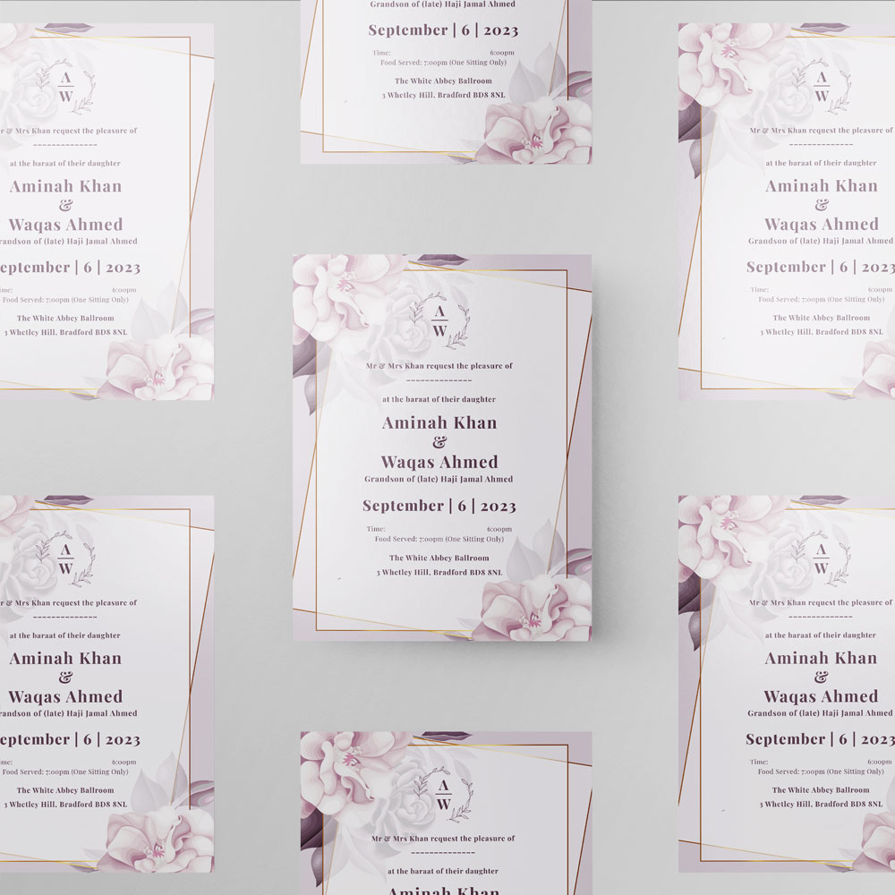 Lilac Flowers Design Wedding Invitation | 350 GSM Paper Shaadi Invitation & Envelope 2