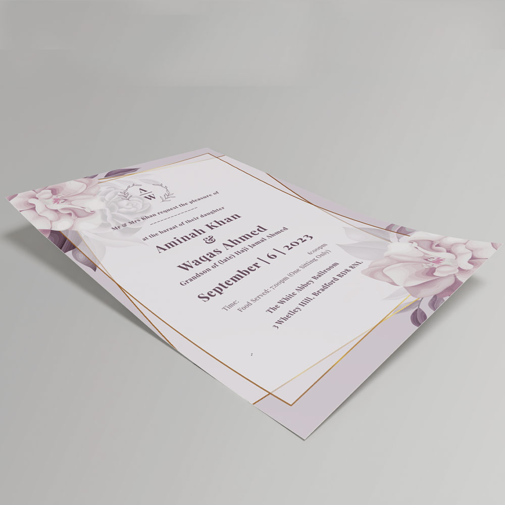 Lilac Flowers Design Wedding Invitation | 350 GSM Paper Shaadi Invitation & Envelope 3