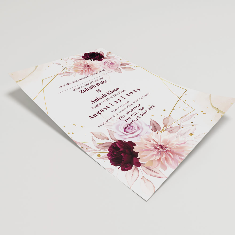 Floral Hexagonal Design Wedding Invitation | 350 GSM Paper Shaadi Invitation & Envelope 5