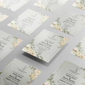White Roses & Green Leaves Wedding Invitation | 350 GSM Paper Shaadi Invitation & Envelope 3