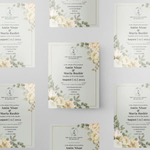 White Roses & Green Leaves Wedding Invitation | 350 GSM Paper Shaadi Invitation & Envelope 2