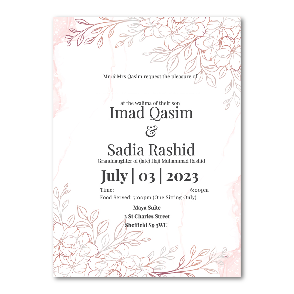 Floral Line Drawing Wedding Invitation | 350 GSM Paper Shaadi Invitation & Envelope