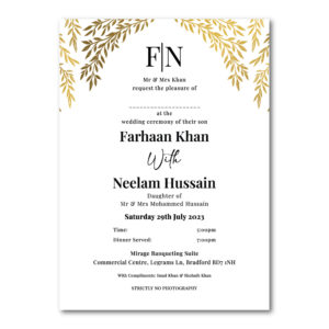 Golden Branches Arch Wedding Invitation | 350 GSM Paper Shaadi Invitation & Envelope