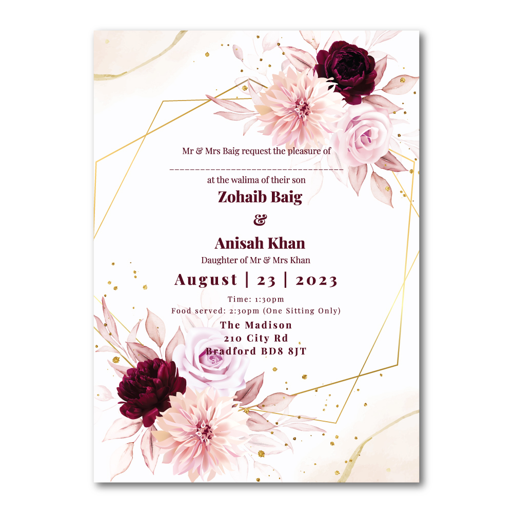 Floral Hexagonal Design Wedding Invitation | 350 GSM Paper Shaadi Invitation & Envelope