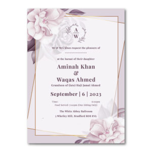 Lilac Flowers Design Wedding Invitation | 350 GSM Paper Shaadi Invitation & Envelope