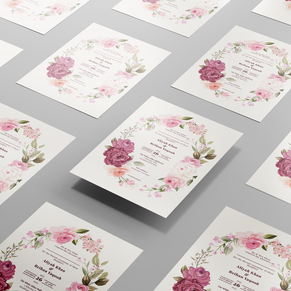 Oval Floral Frame Wedding Invitation | 350 GSM Paper Shaadi Invitation & Envelope 3