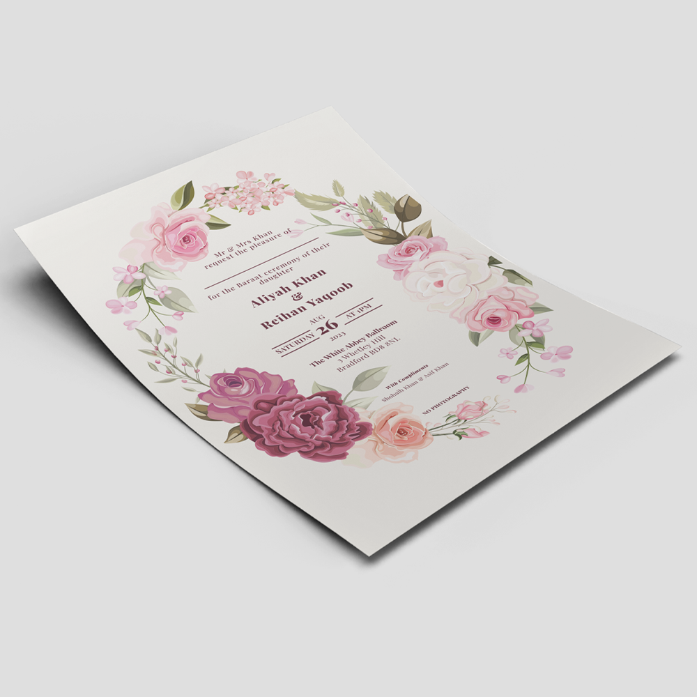 Oval Floral Frame Wedding Invitation | 350 GSM Paper Shaadi Invitation & Envelope 4