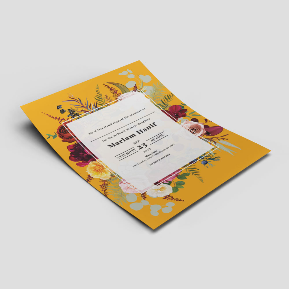 Indian Summer Bouquet Wedding Invitation | 350 GSM Paper Shaadi Invitation & Envelope 4