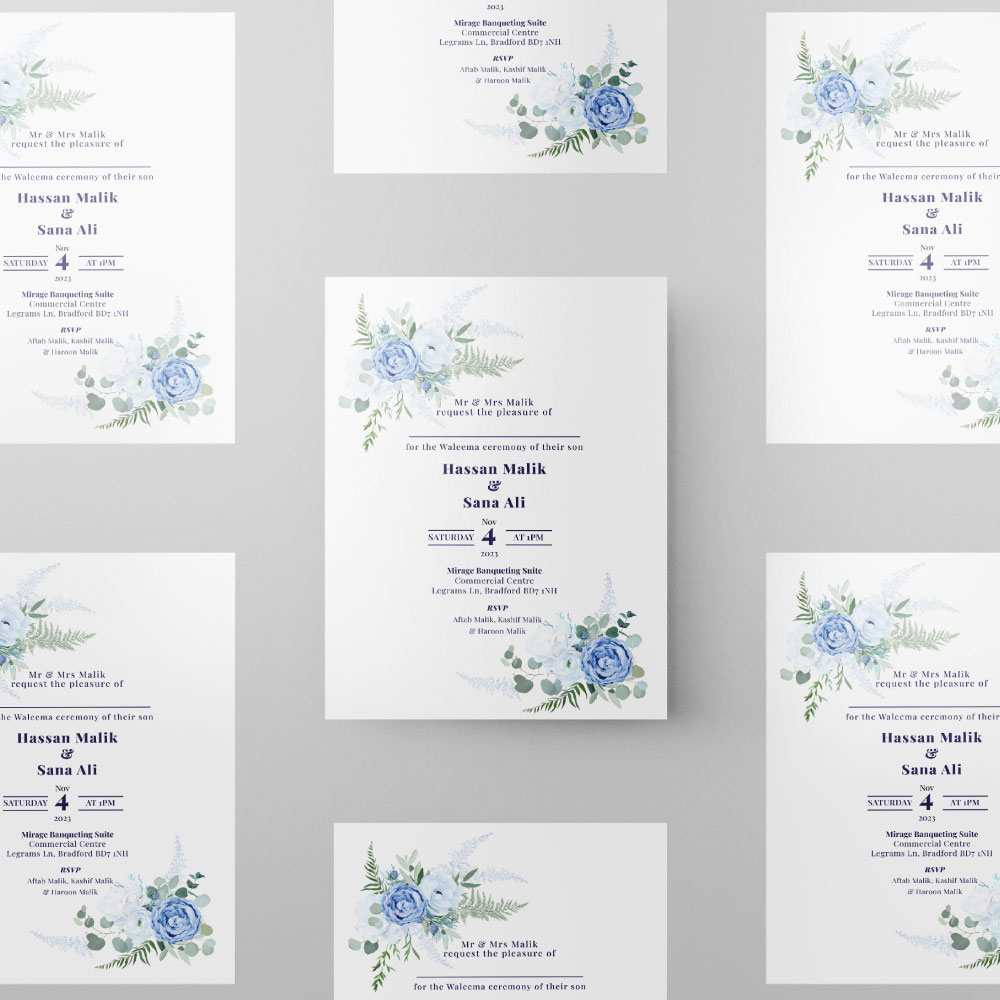 Icy Periwinkle Blossoms Wedding Invitation | 350 GSM Paper Shaadi Invitation & Envelope 2