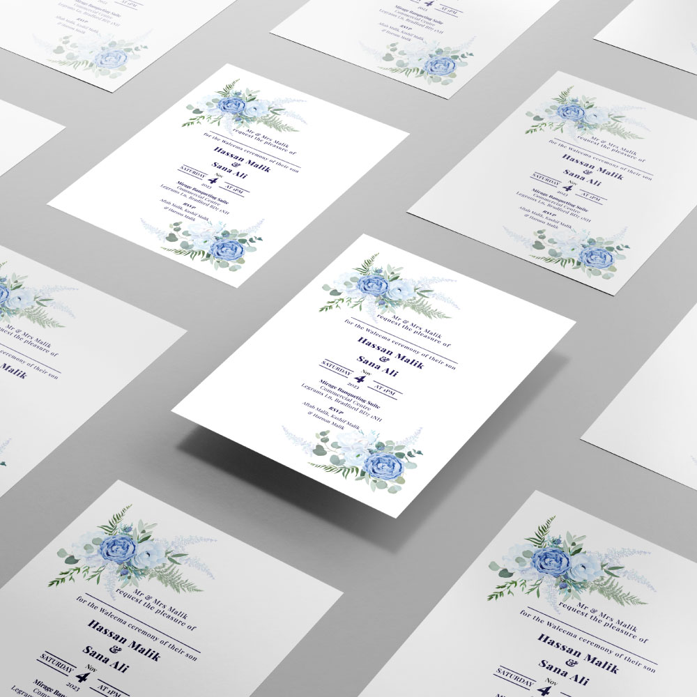 Icy Periwinkle Blossoms Wedding Invitation | 350 GSM Paper Shaadi Invitation & Envelope 3