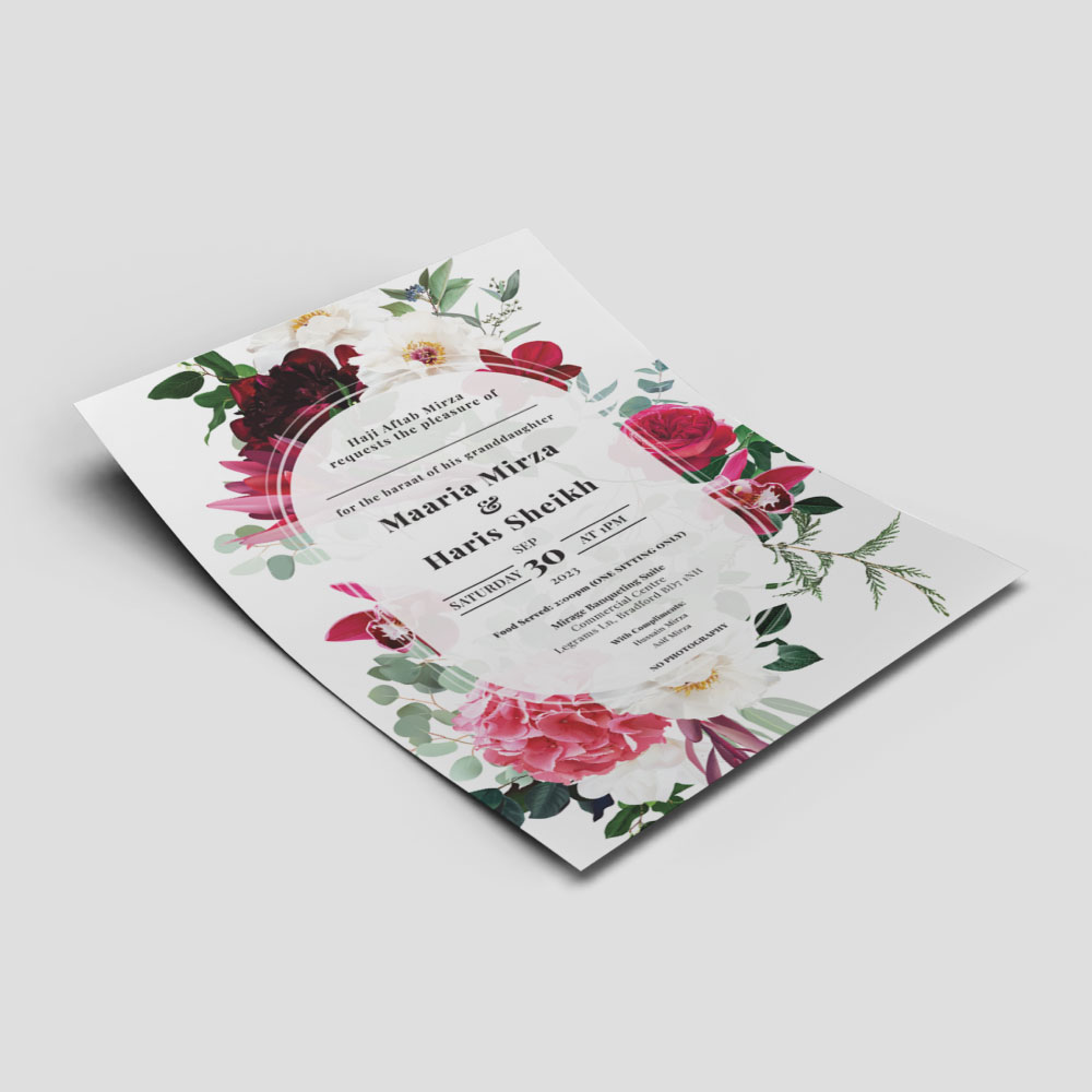 Botanical Oval Frame Wedding Invitation | 350 GSM Paper Shaadi Invitation & Envelope 4