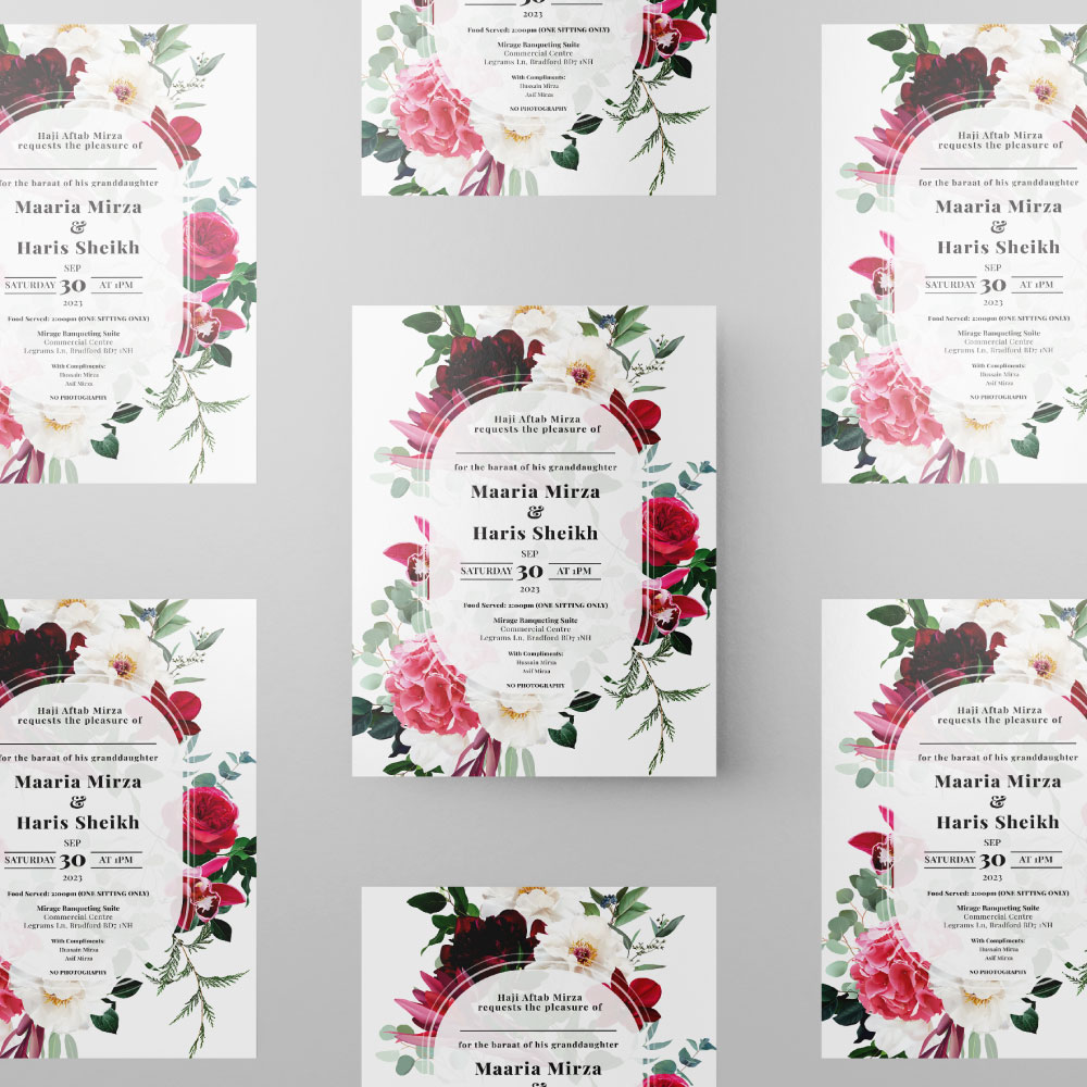 Botanical Oval Frame Wedding Invitation | 350 GSM Paper Shaadi Invitation & Envelope 2