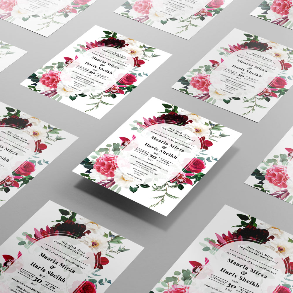 Botanical Oval Frame Wedding Invitation | 350 GSM Paper Shaadi Invitation & Envelope 3