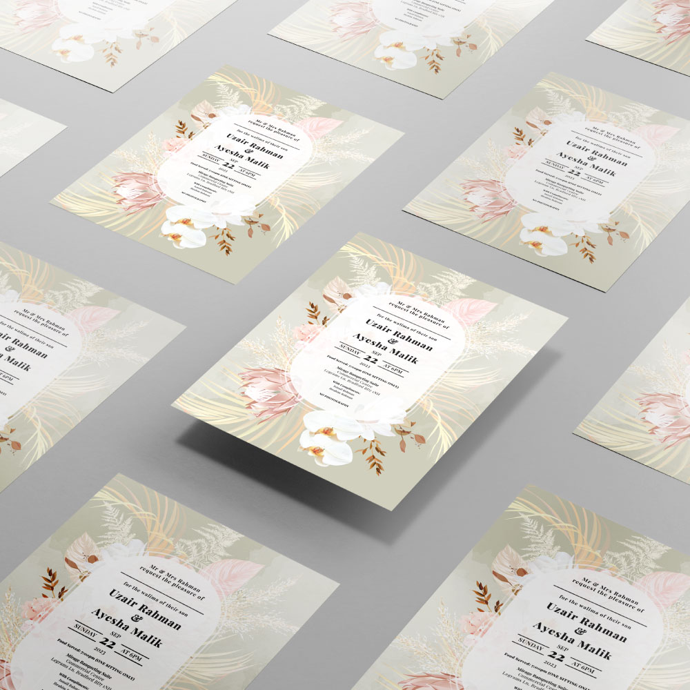 Ivory White Magnolia Wedding Invitation | 350 GSM Paper Shaadi Invitation & Envelope 3