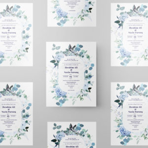 Perwinkle Blue Oval Rose Frame Wedding Invitation | 350 GSM Paper Shaadi Invitation & Envelope 2