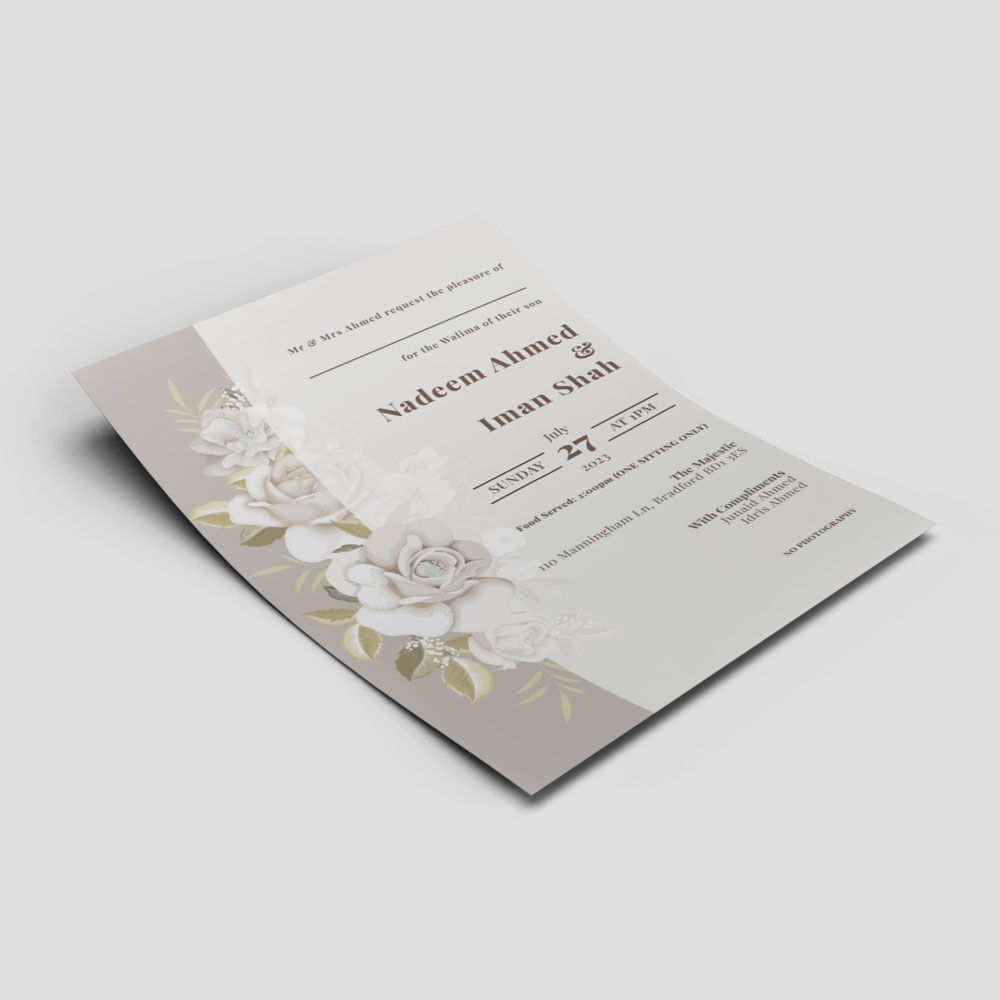 Ivory Rose Double Sided Wedding Invitation | 350 GSM Paper Shaadi Invitation & Envelope 4