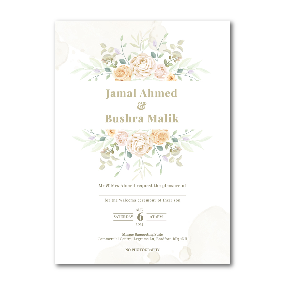 White and Yellow Roses Wedding Invitation | 350 GSM Paper Shaadi Invitation & Envelope