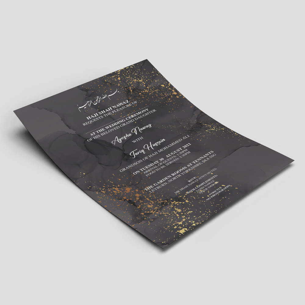 Black Ink and Golden Dust Wedding Invitation | 350 GSM Paper Shaadi Invitation & Envelope 4