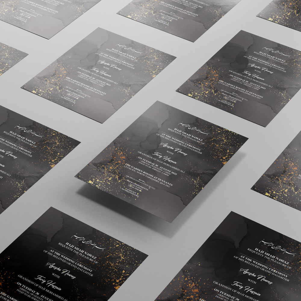 Black Ink and Golden Dust Wedding Invitation | 350 GSM Paper Shaadi Invitation & Envelope 3