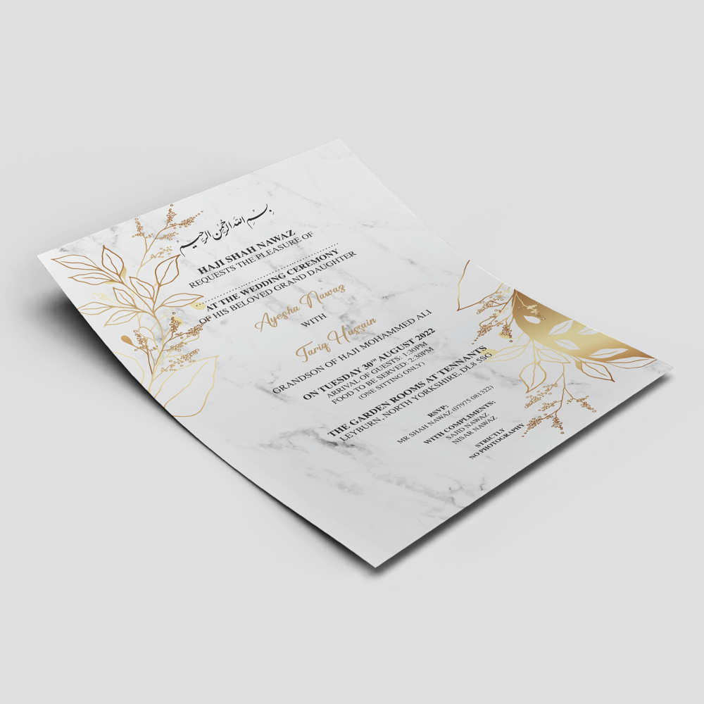 Marble with Gold Branches Wedding Invitation | 350 GSM Paper Shaadi Invitation & Envelope 4