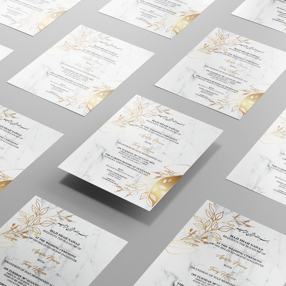 Marble with Gold Branches Wedding Invitation | 350 GSM Paper Shaadi Invitation & Envelope 3