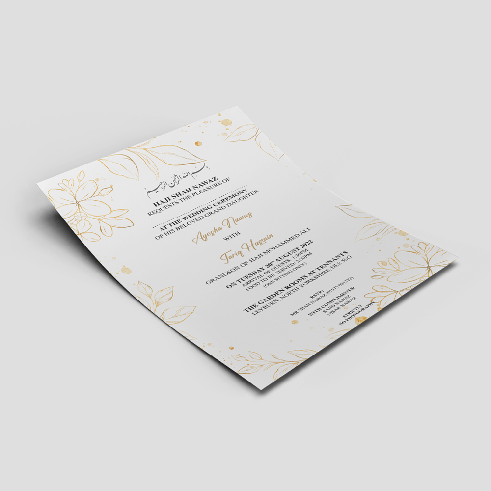 Golden Floral Border Wedding Invitation | 350 GSM Paper Shaadi Invitation & Envelope 4