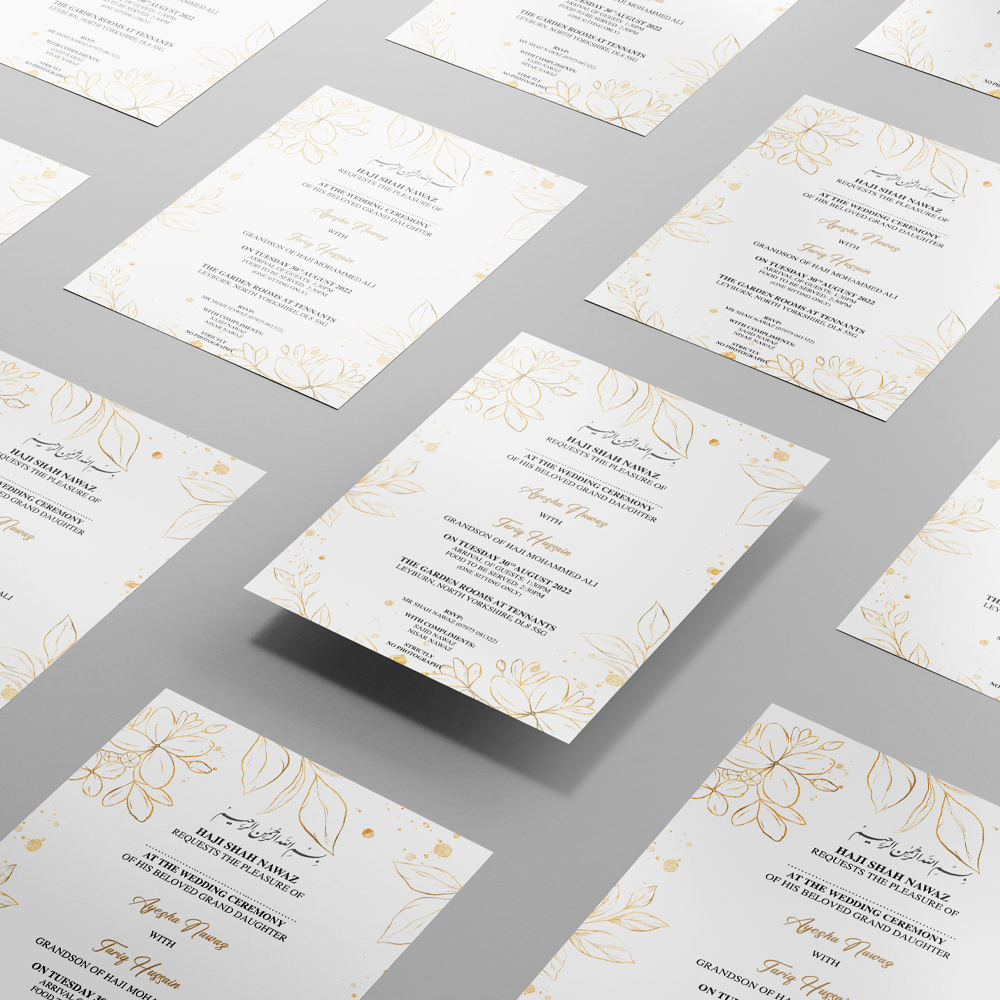 Golden Floral Border Wedding Invitation | 350 GSM Paper Shaadi Invitation & Envelope 3