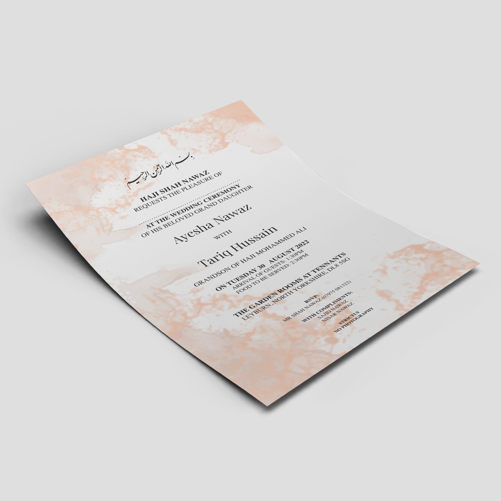 Splash of Peach Wedding Invitation | 350 GSM Paper Shaadi Invitation & Envelope 4