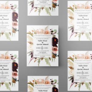 Autumn Bouquet Wedding Invitation | 350 GSM Paper Shaadi Invitation & Envelope 2