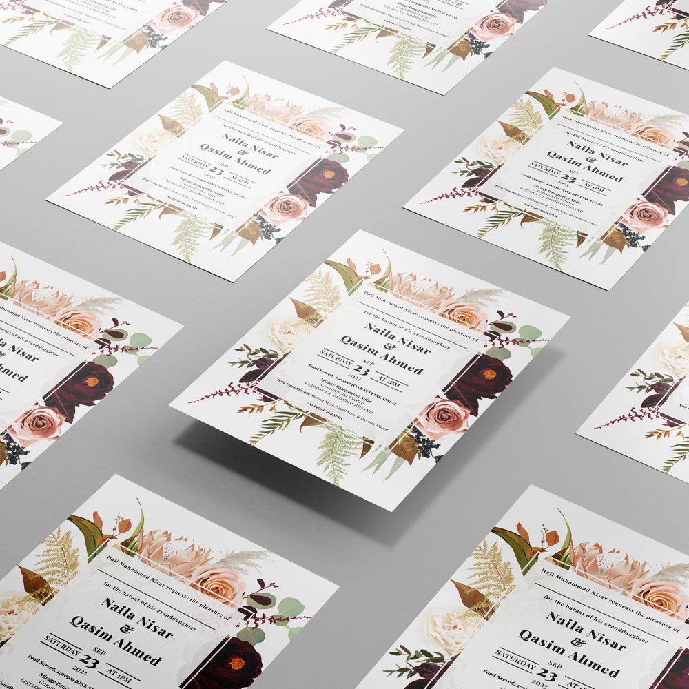 Autumn Bouquet Wedding Invitation | 350 GSM Paper Shaadi Invitation & Envelope 3