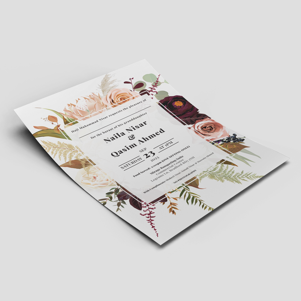 Autumn Bouquet Wedding Invitation | 350 GSM Paper Shaadi Invitation & Envelope 4