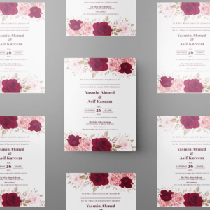 Blush Pink and Maroon Roses Wedding Invitation | 350 GSM Paper Shaadi Invitation & Envelope 2