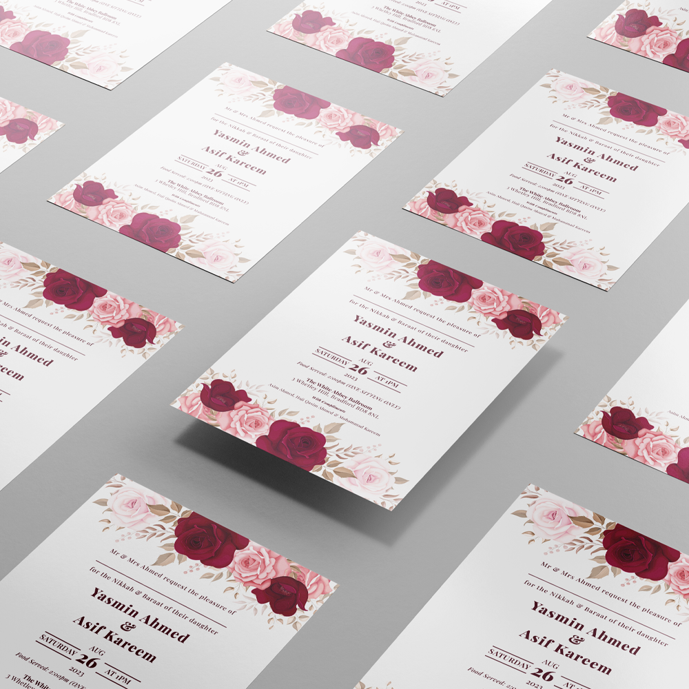 Blush Pink and Maroon Roses Wedding Invitation | 350 GSM Paper Shaadi Invitation & Envelope 3