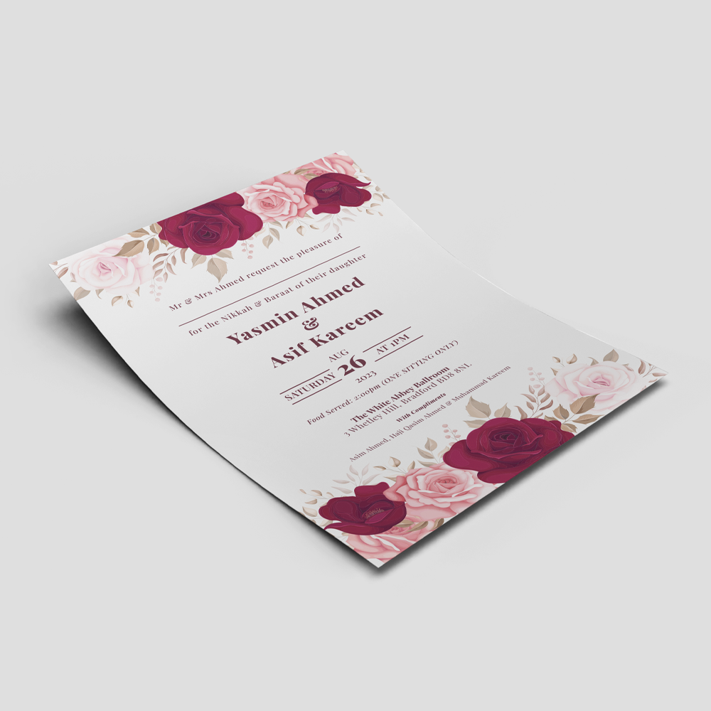 Blush Pink and Maroon Roses Wedding Invitation | 350 GSM Paper Shaadi Invitation & Envelope 4