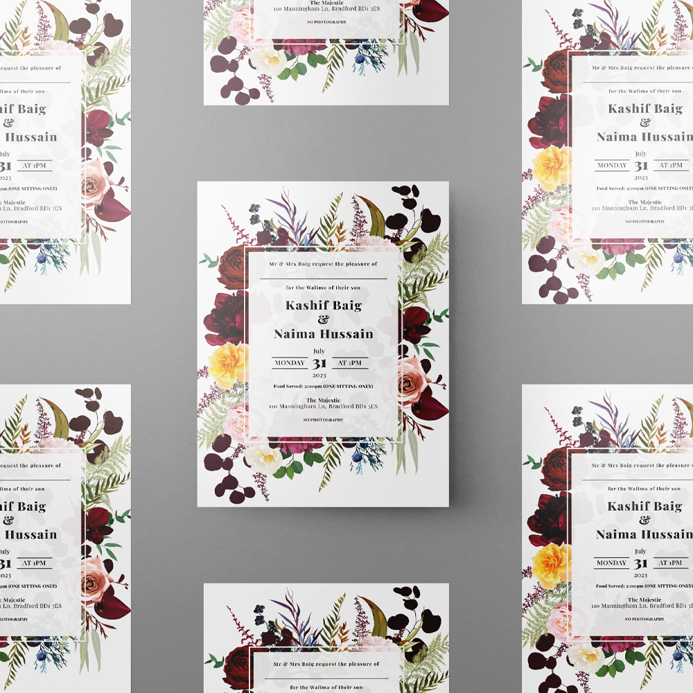 Summer Bouquet Wedding Invitation | 350 GSM Paper Shaadi Invitation & Envelope 2