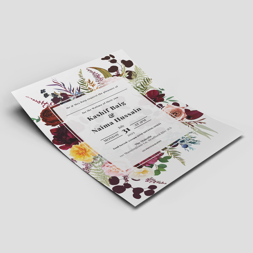 Summer Bouquet Wedding Invitation | 350 GSM Paper Shaadi Invitation & Envelope 4