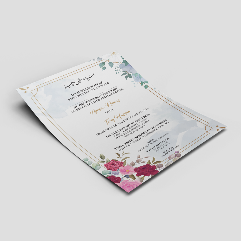 Vintage Floral Border Wedding Invitation | 350 GSM Paper Shaadi Invitation & Envelope 4