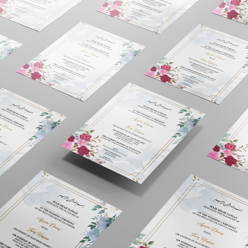 Vintage Floral Border Wedding Invitation | 350 GSM Paper Shaadi Invitation & Envelope 3