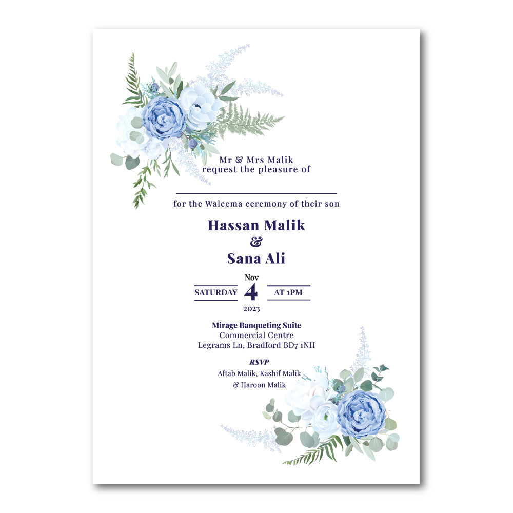 Icy Periwinkle Blossoms Wedding Invitation | 350 GSM Paper Shaadi Invitation & Envelope