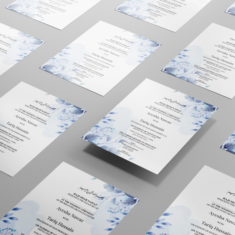 Blue Blossom Wedding Invitation | 350 GSM Paper Shaadi Invitation & Envelope 3