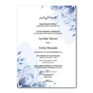 Blue Blossom Wedding Invitation | 350 GSM Paper Shaadi Invitation & Envelope