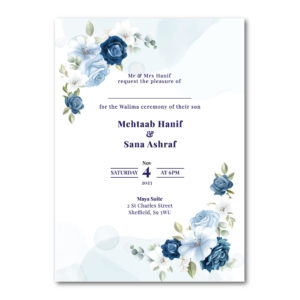 Blue Flower Border Wedding Invitation | 350 GSM Paper Shaadi Invitation & Envelope