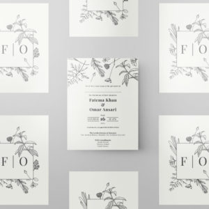 Floral Black Line Art Double Sided Wedding Invitation | 350 GSM Paper Shaadi Invitation & Envelope 2