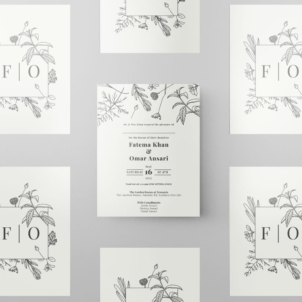 Floral Black Line Art Double Sided Wedding Invitation | 350 GSM Paper Shaadi Invitation & Envelope 2