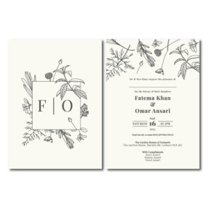 Floral Black Line Art Double Sided Wedding Invitation | 350 GSM Paper Shaadi Invitation & Envelope