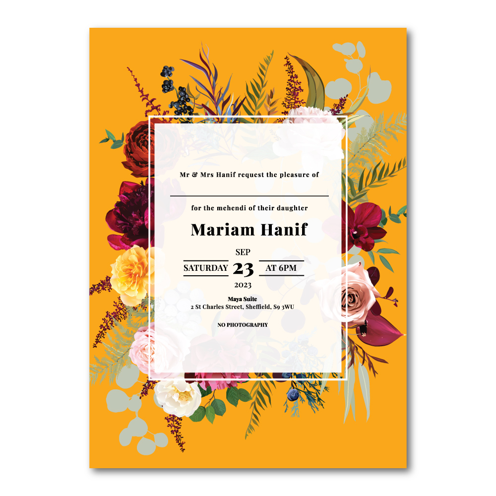 Indian Summer Bouquet Wedding Invitation | 350 GSM Paper Shaadi Invitation & Envelope