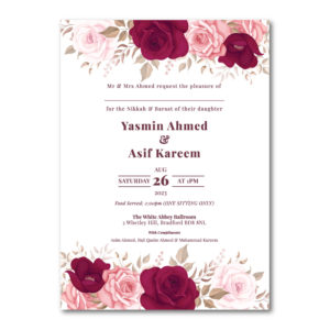 Blush Pink and Maroon Roses Wedding Invitation | 350 GSM Paper Shaadi Invitation & Envelope