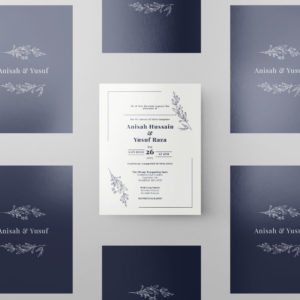 Minimalist Blue Line Art Floral Double Sided Wedding Invitation | 350 GSM Paper Shaadi Invitation & Envelope 2