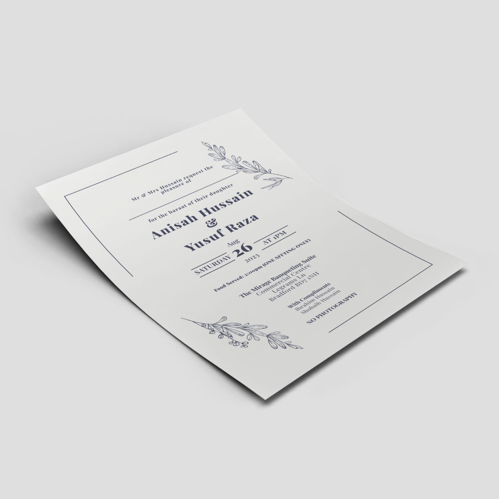 Minimalist Blue Line Art Floral Double Sided Wedding Invitation | 350 GSM Paper Shaadi Invitation & Envelope 4